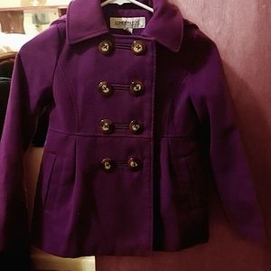 Girls London Fog Hooded Winter Pea Coat Purple 7-8 Dress Coat